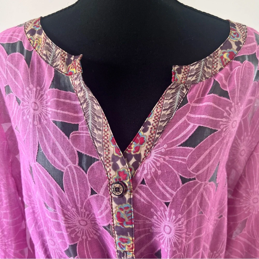 Nick & Mo Sheer Pink Floral Cover Up Tie Waist Boho Beach Large - Picture 3 of 10